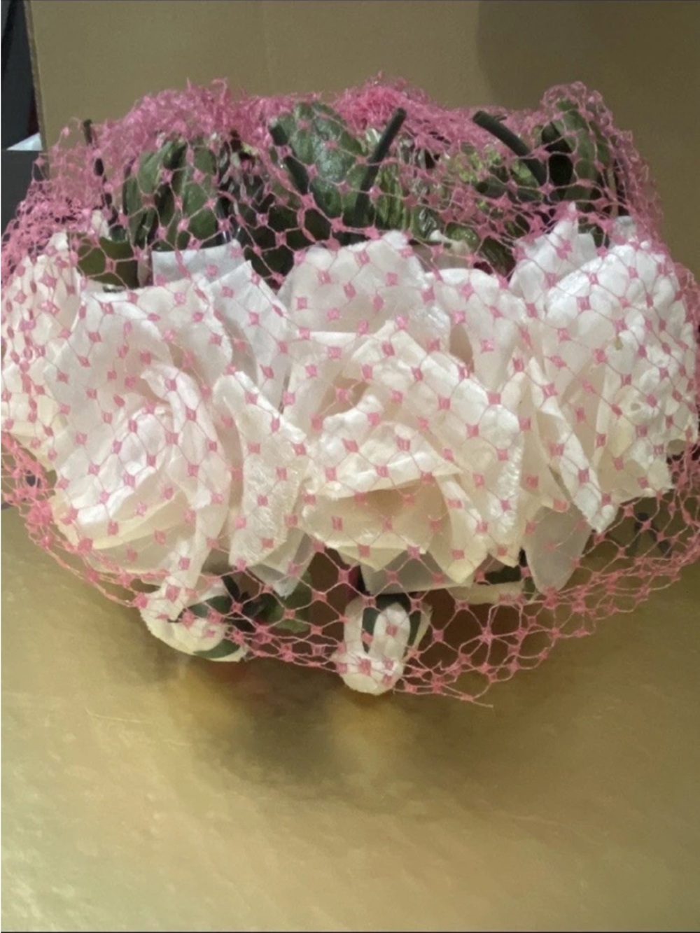 Frederick & Nelson Pink Veiled Headband with White Fabric Roses